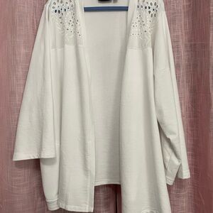 Susan Graver White Weekend Knit cardigan with Eyelet Detail